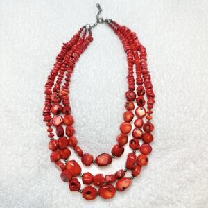 BARSE DEEP RED CORAL STERLING SILVER Three Strand NECKLACE
